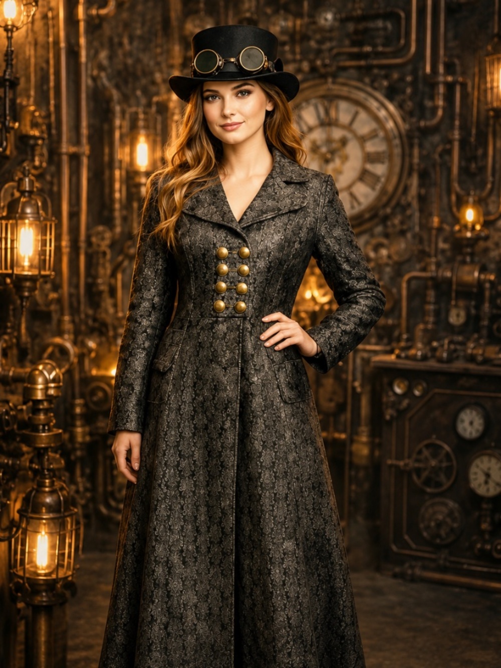 The People Have Spoken 90s Y2K Brocade Steampunk Longline Coat Brass Button S